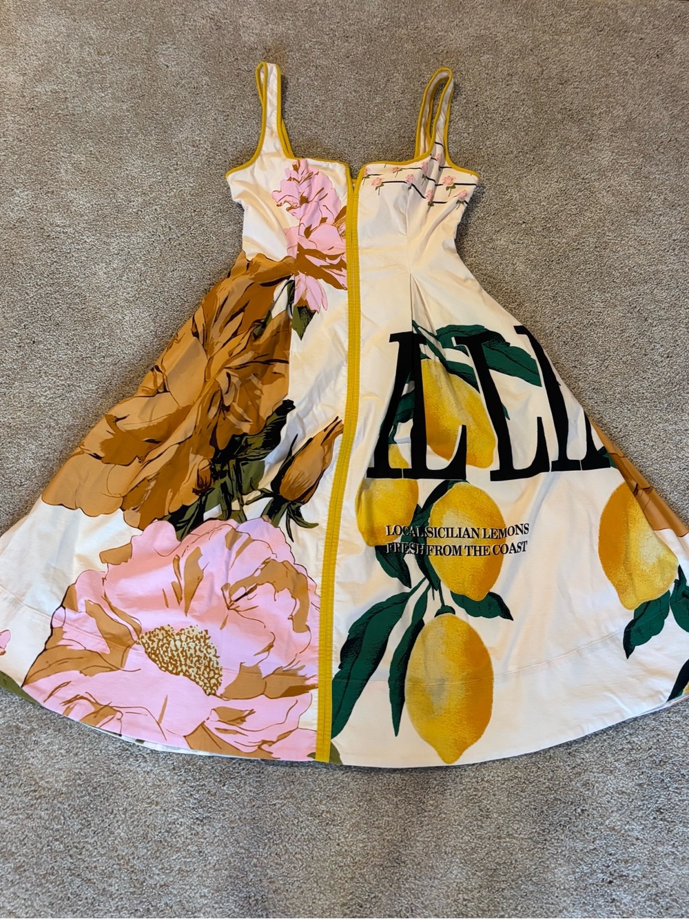 Maeve Lemon & Floral Midi Dress - White/Yellow/Pink/Green